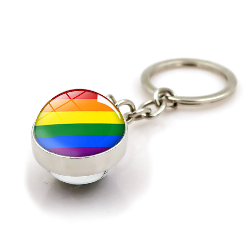Wholesale Rainbow GayPride Double Sided Glass Ball Pendant Keychains