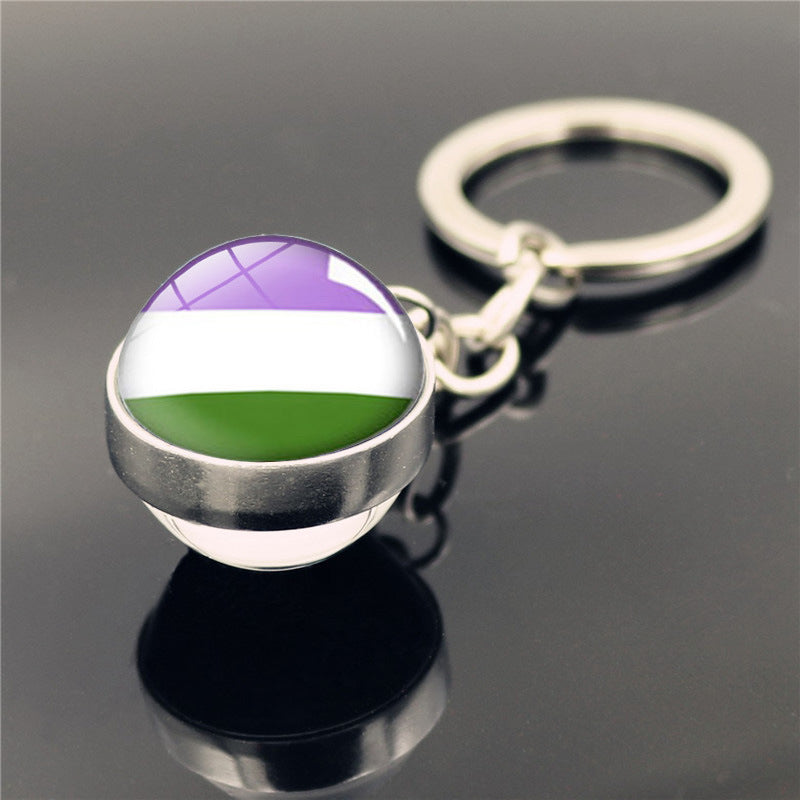 Wholesale Rainbow GayPride Double Sided Glass Ball Pendant Keychains