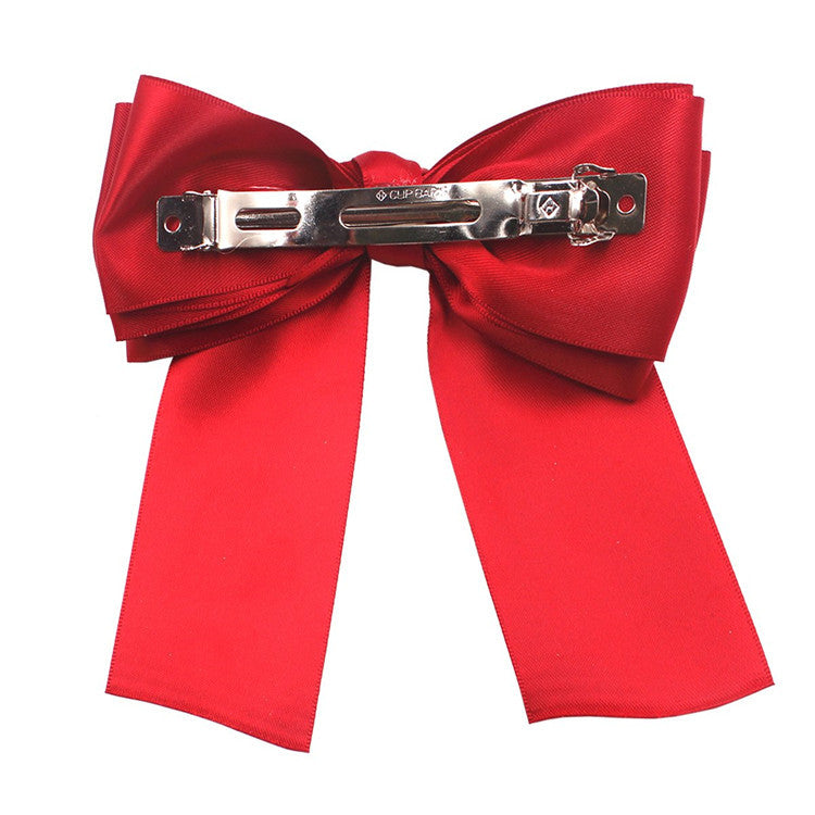 Wholesale New Fabric Sade Bow Ribbon Steel Clip Solid Color Knot Women's Hair Spring Clip Jewelry