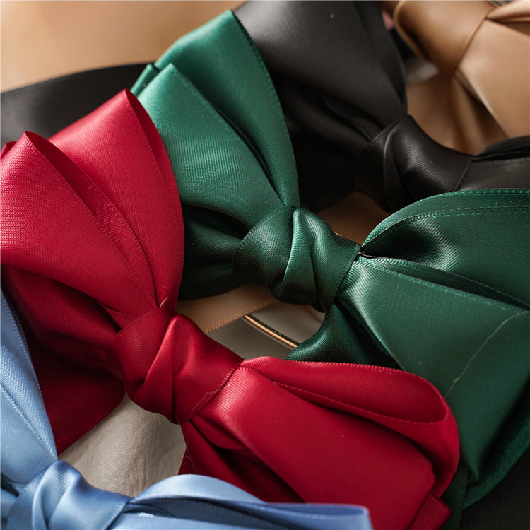 Wholesale New Fabric Sade Bow Ribbon Steel Clip Solid Color Knot Women's Hair Spring Clip Jewelry