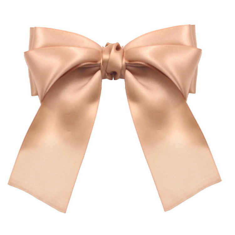 Wholesale New Fabric Sade Bow Ribbon Steel Clip Solid Color Knot Women's Hair Spring Clip Jewelry