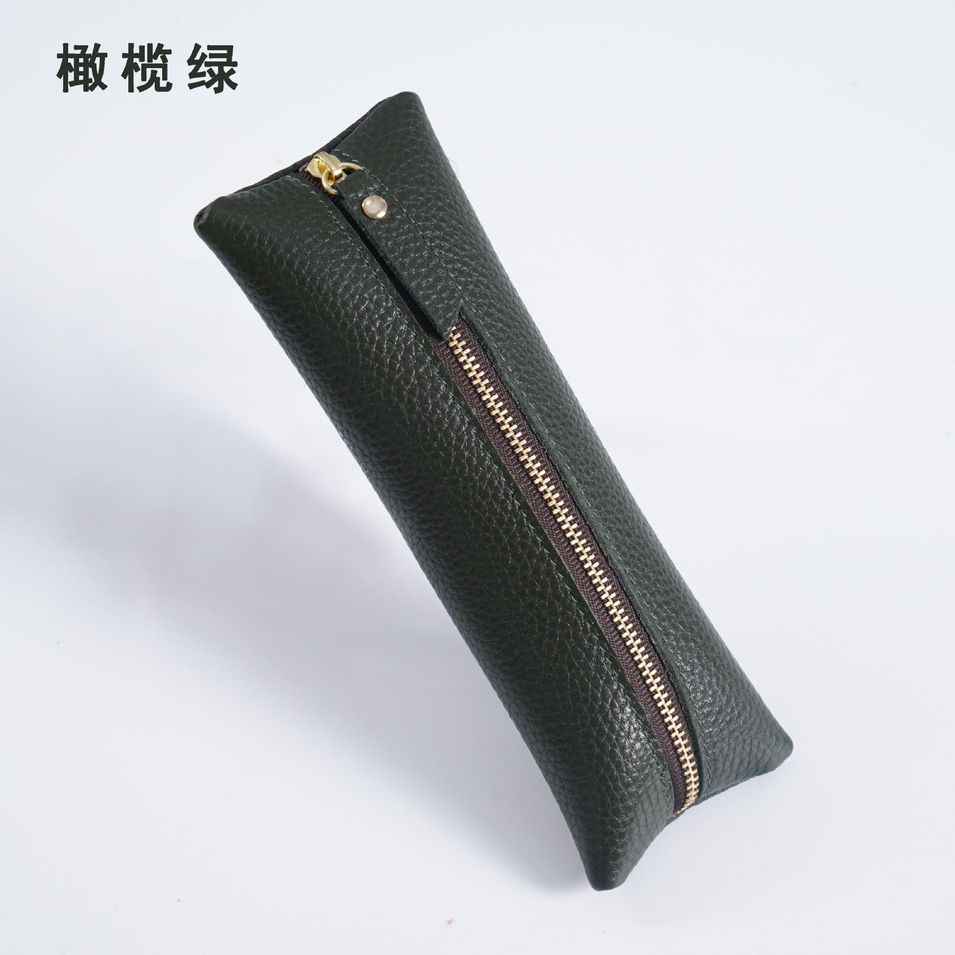 Wholesale First Layer Litchi Zipper Genuine Leather Pencil Case