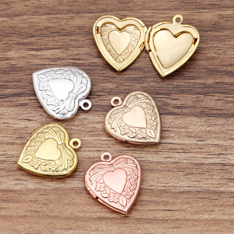 Wholesale 10pcs Copper Photo Box 20*23mm Small Peach Heart Photo Essential Oil Aromatherapy DIY Accessories
