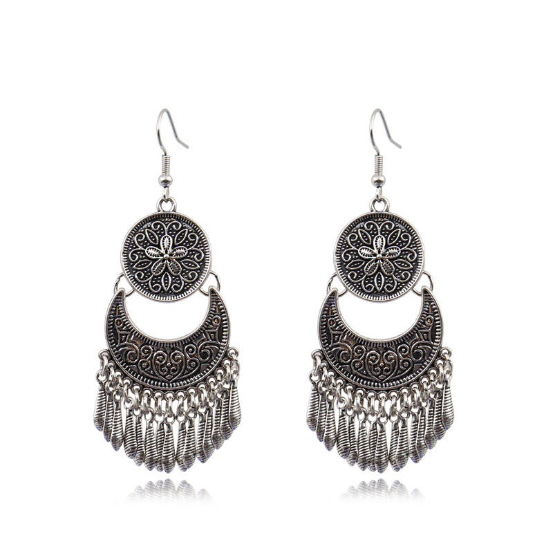 Wholesale Flower Metal Tassel Drop Earrings