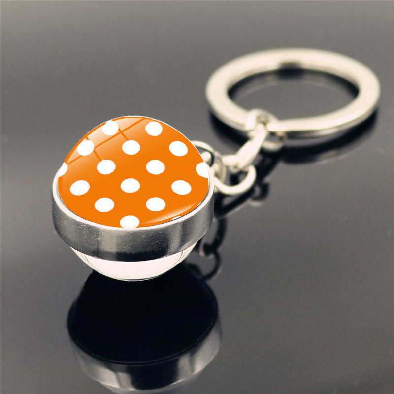 Wholesale Polka Dot Pattern Double Sided Glass Ball Keychains