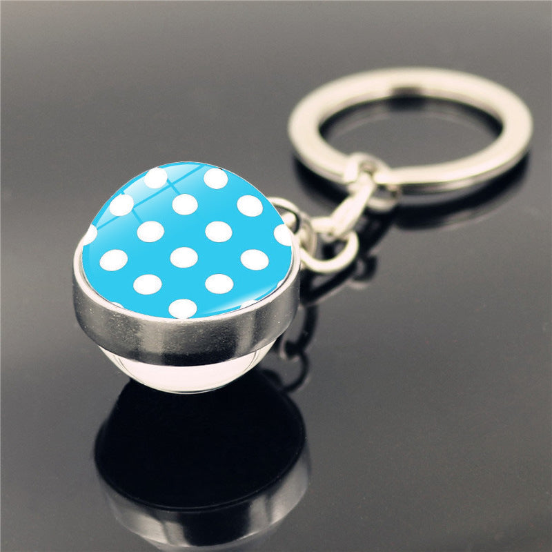 Wholesale Polka Dot Pattern Double Sided Glass Ball Keychains