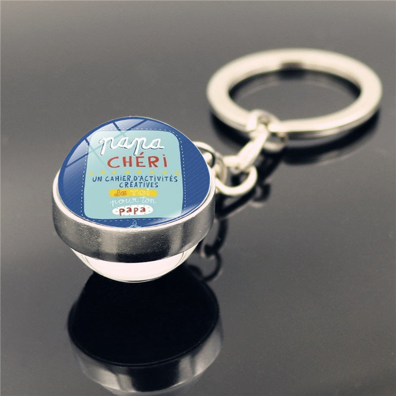 Regalo al por mayor del día del padre Me encantan los llaves de pelota de vidrio de doble cara de papá