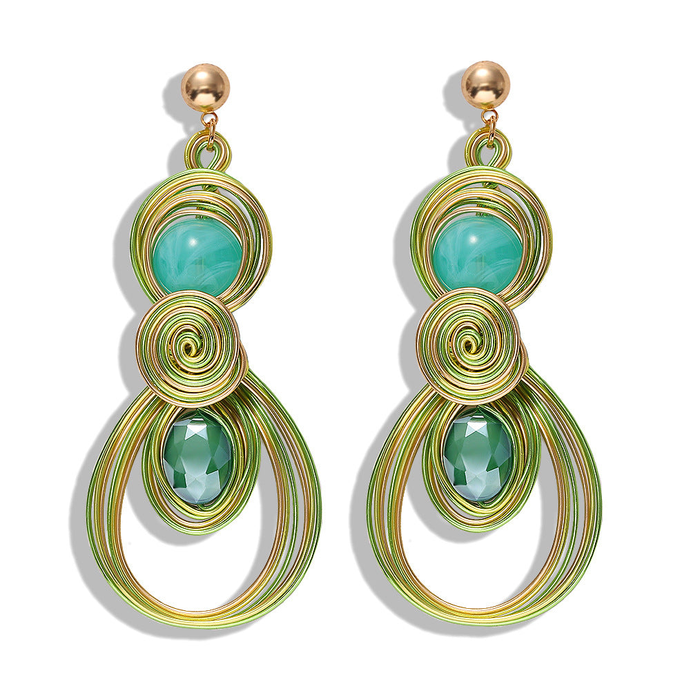 Wholesale Alloy Gemstone Inlaid Hollow Earrings