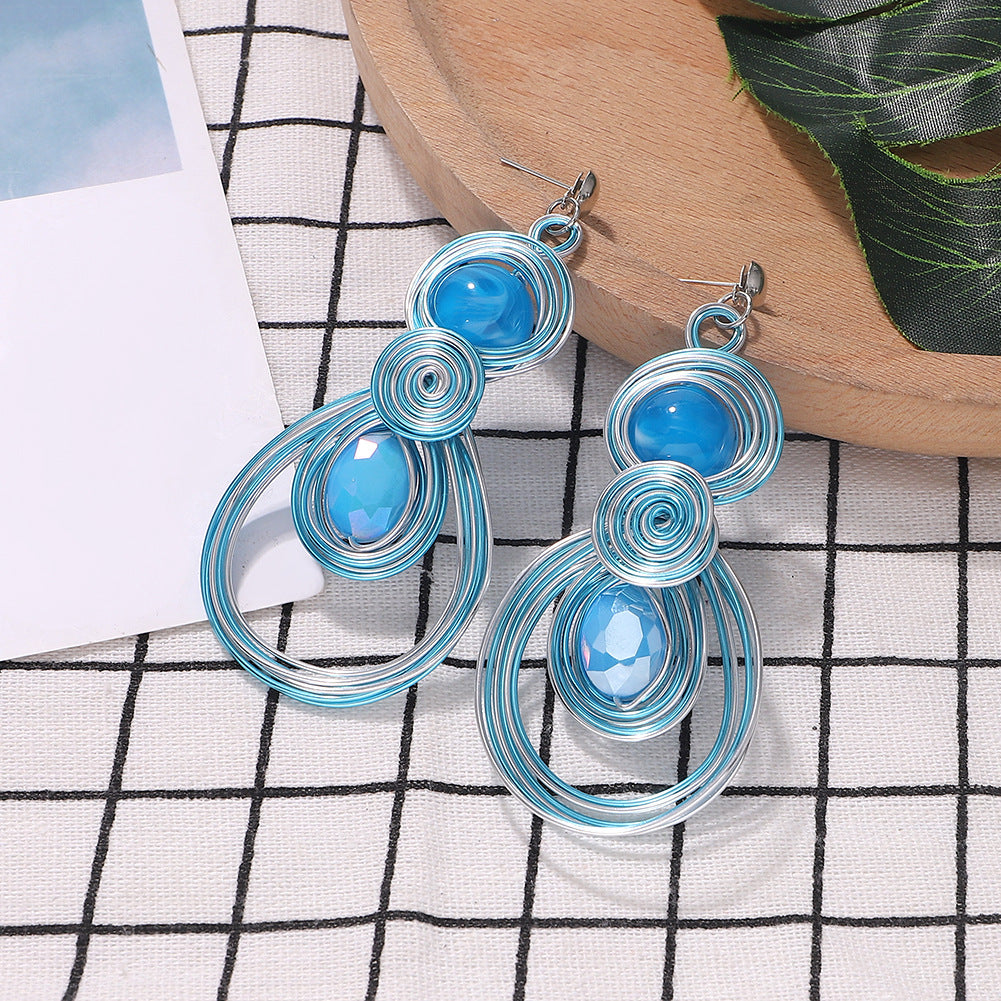 Wholesale Alloy Gemstone Inlaid Hollow Earrings