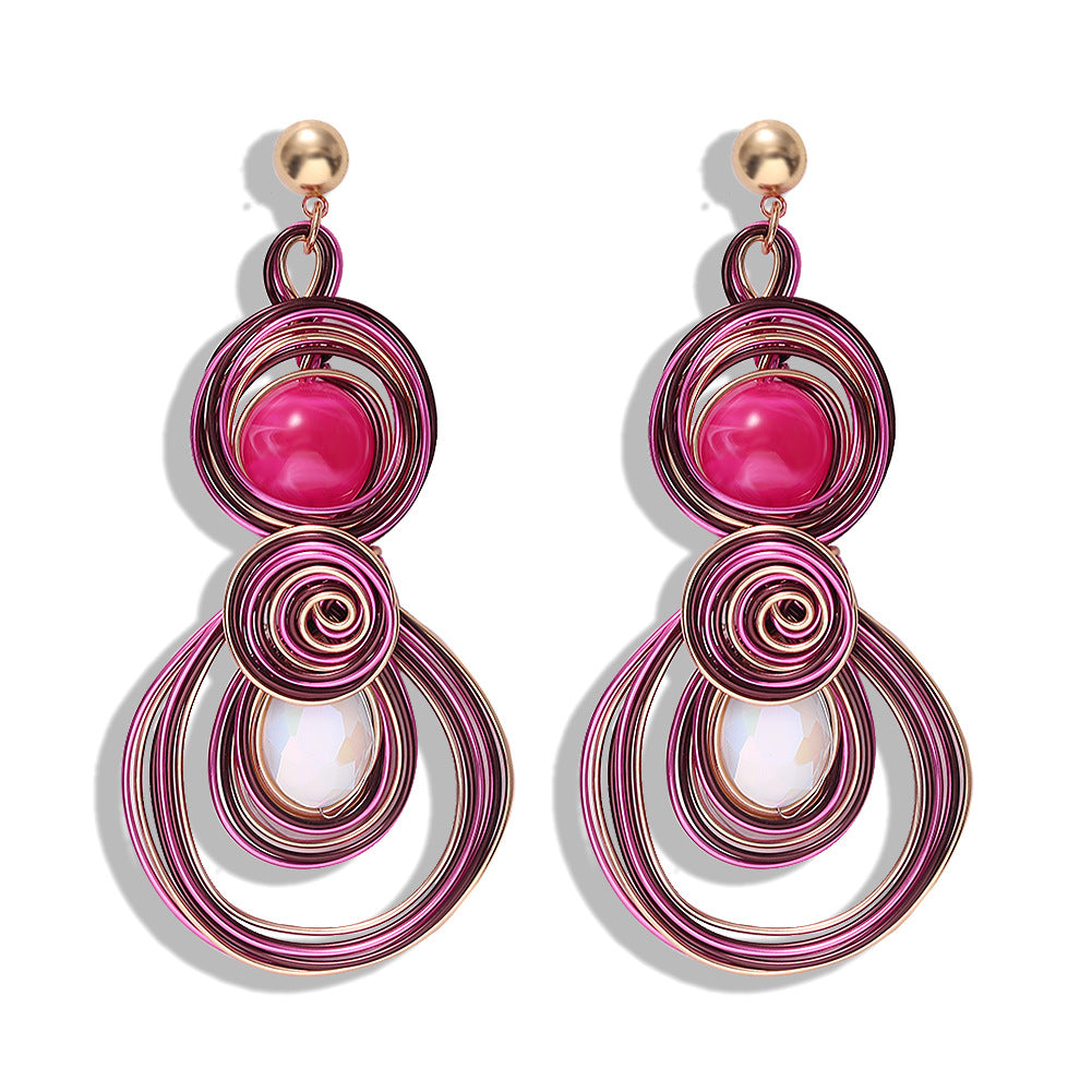 Wholesale Alloy Gemstone Inlaid Hollow Earrings