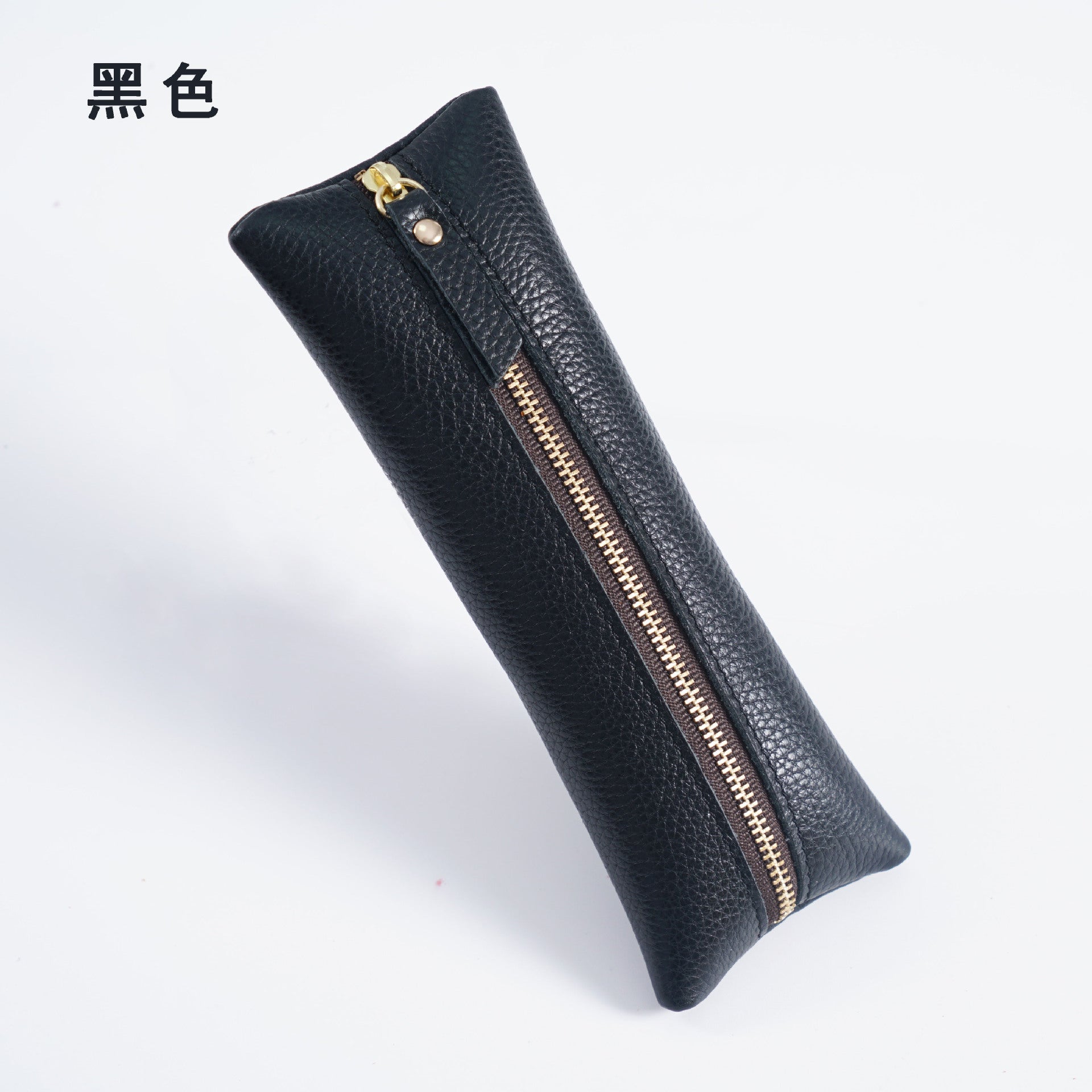 Wholesale First Layer Litchi Zipper Genuine Leather Pencil Case