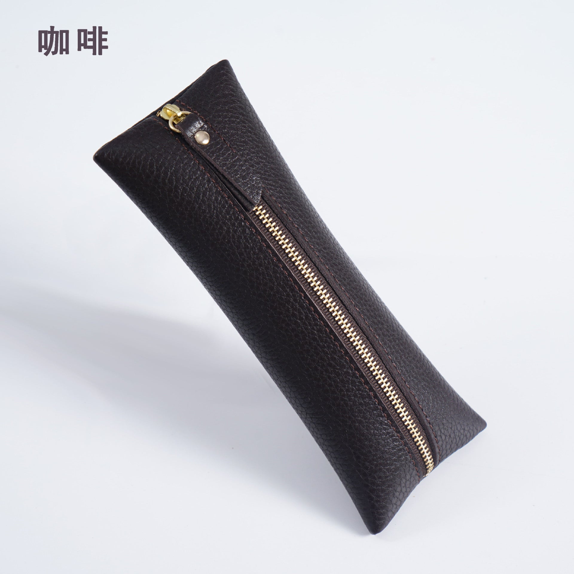 Wholesale First Layer Litchi Zipper Genuine Leather Pencil Case