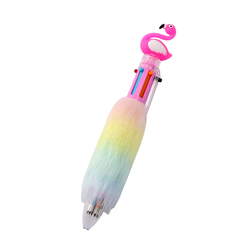 Wholesale Creative Flamingo Swan Color Plush 6 Color Ballpoint Pen