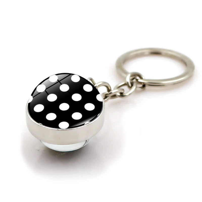 Wholesale Polka Dot Pattern Double Sided Glass Ball Keychains