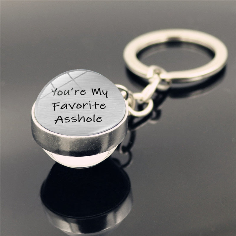 Pareja al por mayor llavero alfabeto colgante de pelota de pelota de vidrio de doble cara