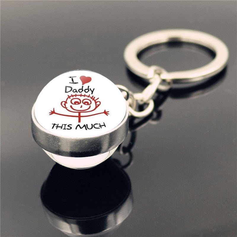 Regalo al por mayor del día del padre Me encantan los llaves de pelota de vidrio de doble cara de papá