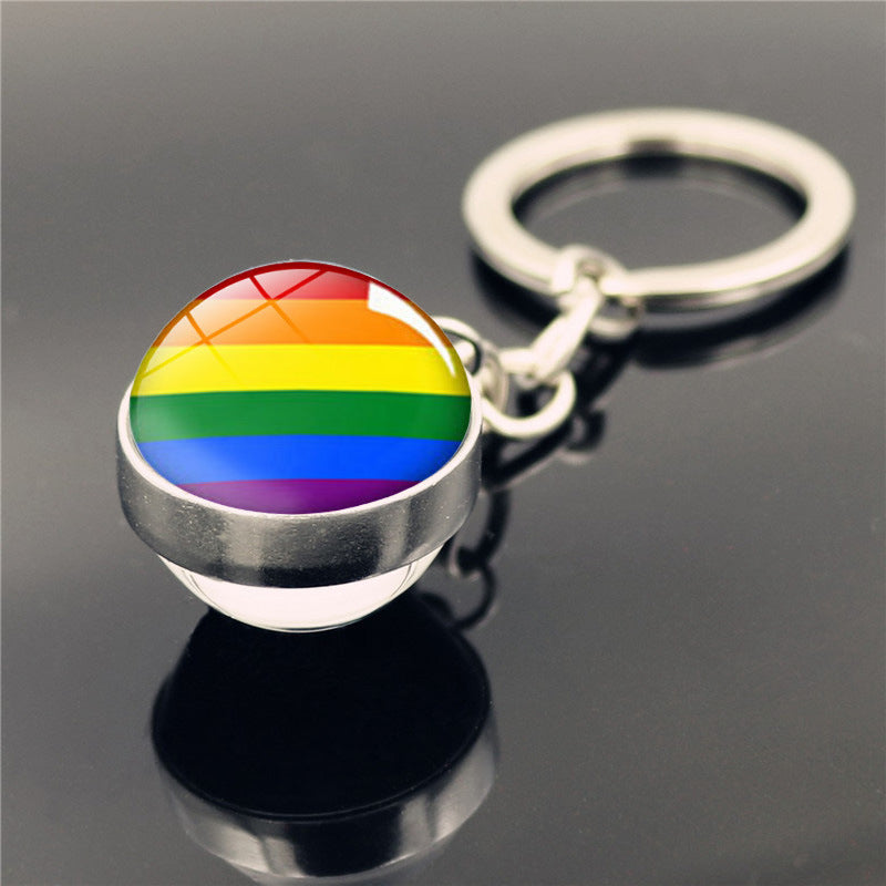 Wholesale Rainbow GayPride Double Sided Glass Ball Pendant Keychains