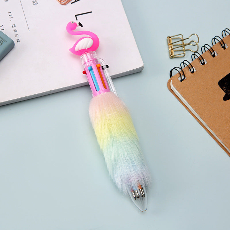 Wholesale Creative Flamingo Swan Color Plush 6 Color Ballpoint Pen