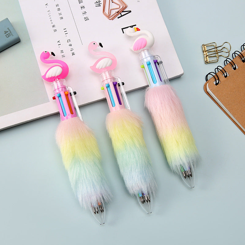 Wholesale Creative Flamingo Swan Color Plush 6 Color Ballpoint Pen