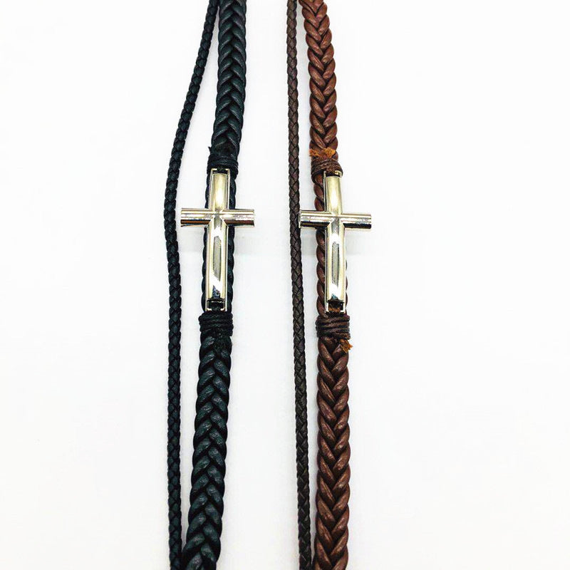 Wholesale Stainless Steel Cross Genuine Leather Bracelets