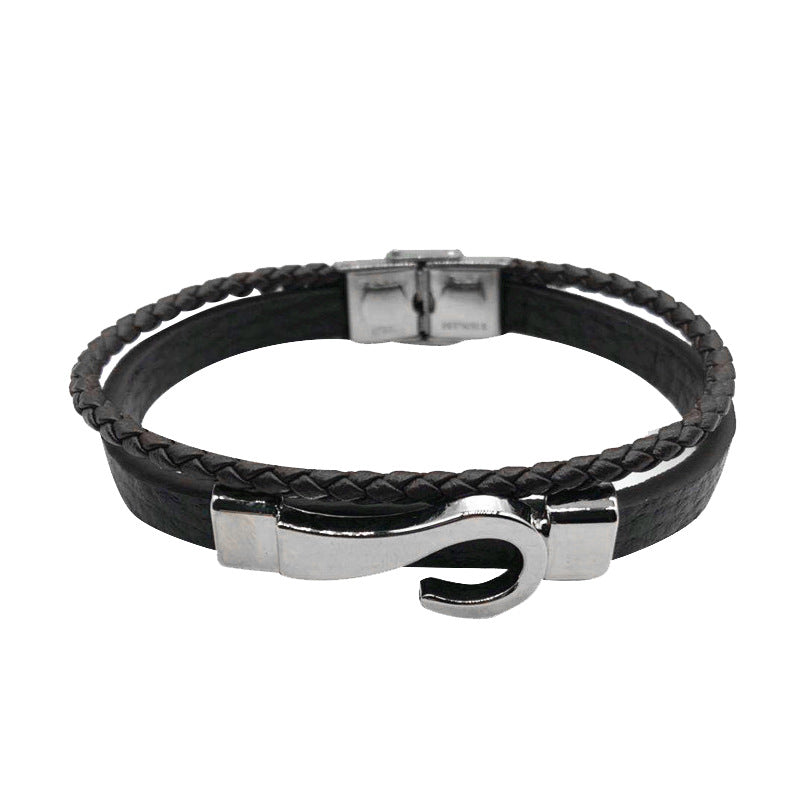 Wholesale Hook Type Stainless Steel Genuine Leather Woven Bracelets
