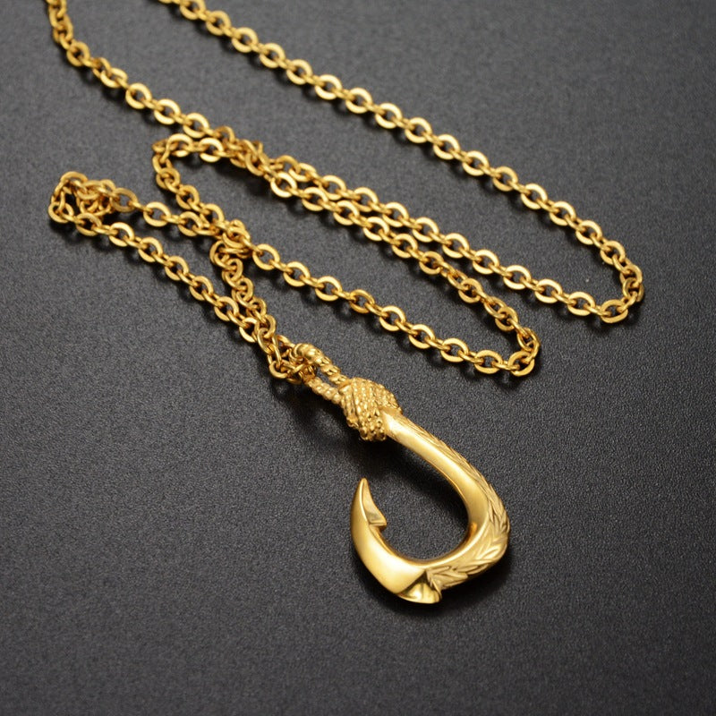 Wholesale Fish Hook Titanium Steel Necklace Silver Nightclub Hip Hop Street Style Unisex Fashion Accessory