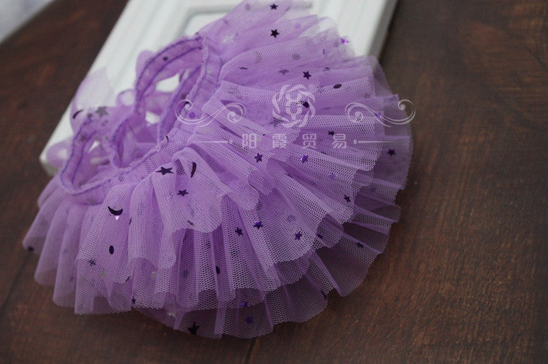 Wholesale 40pcs 5cm star moon mesh sequin pleated lace Doll Accessories