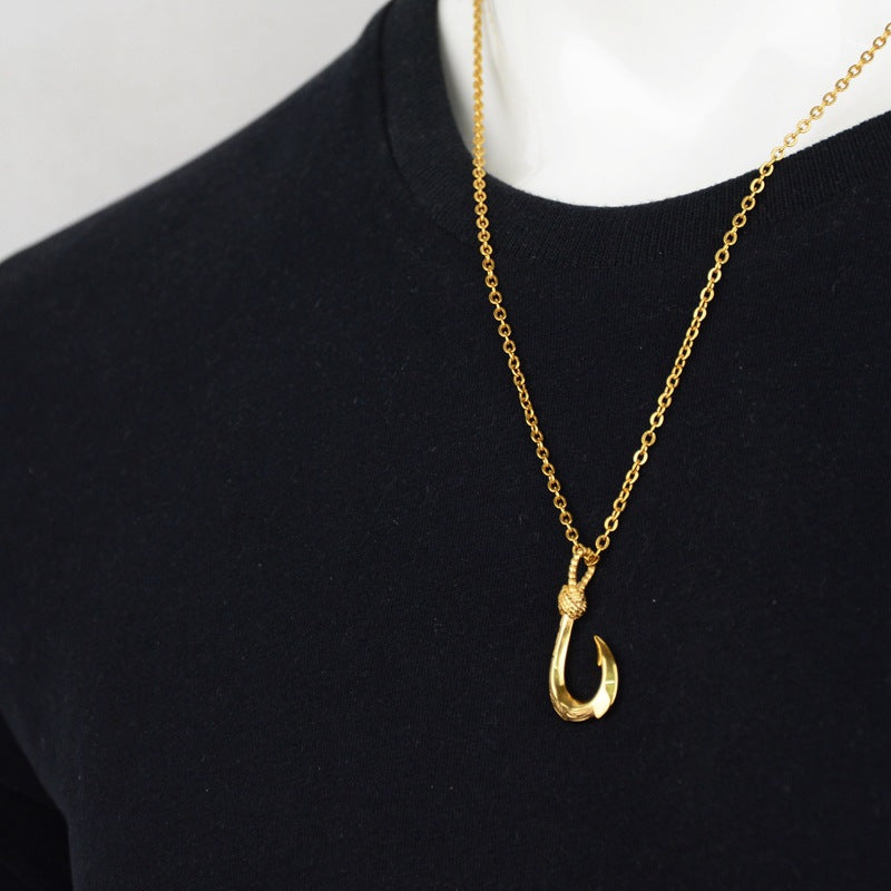 Wholesale Fish Hook Titanium Steel Necklace Silver Nightclub Hip Hop Street Style Unisex Fashion Accessory
