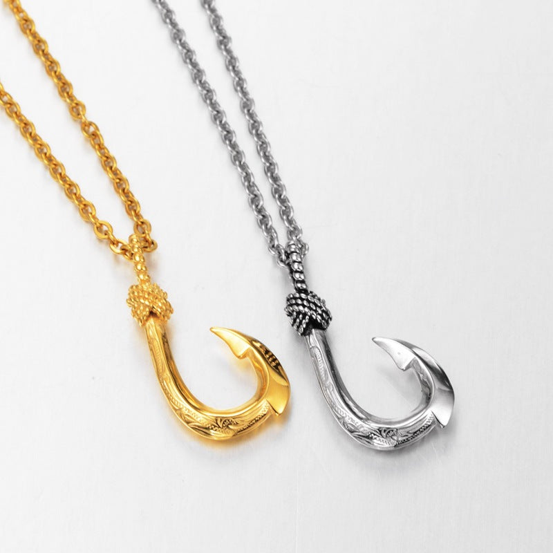 Wholesale Fish Hook Titanium Steel Necklace Silver Nightclub Hip Hop Street Style Unisex Fashion Accessory