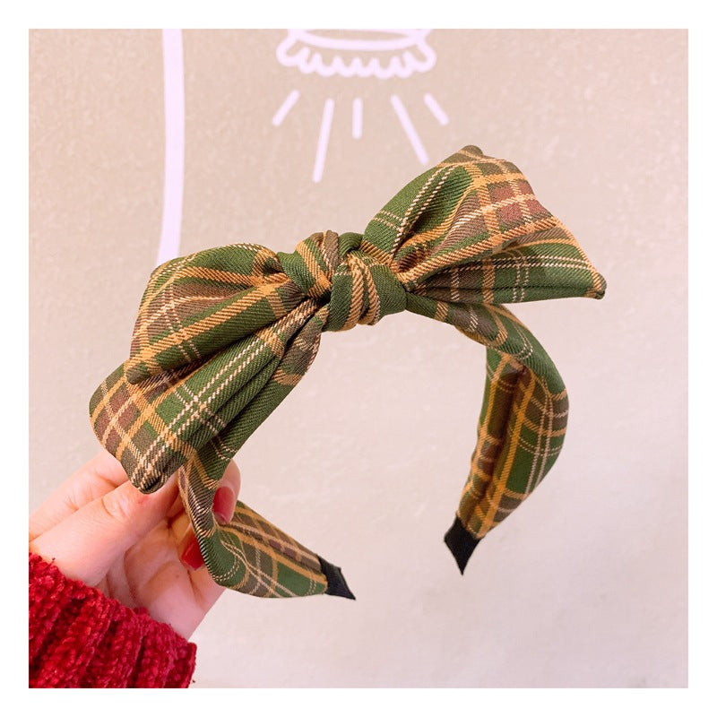 Wholesale Retro British Plaid Double Layer Bow Headband
