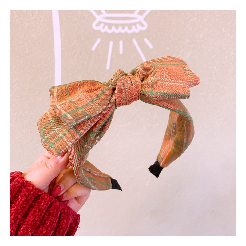 Wholesale Retro British Plaid Double Layer Bow Headband