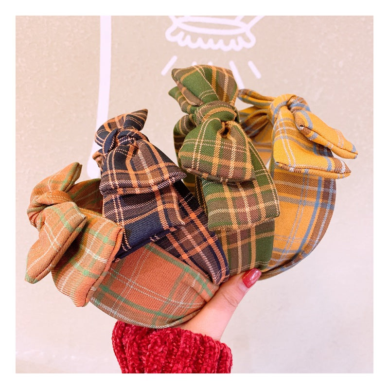 Wholesale Retro British Plaid Double Layer Bow Headband