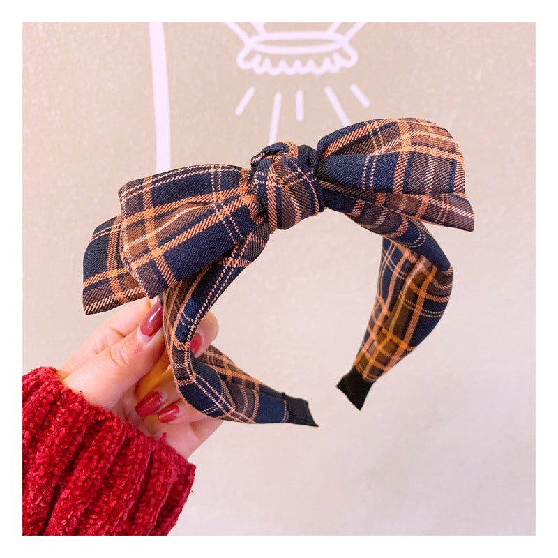 Wholesale Retro British Plaid Double Layer Bow Headband