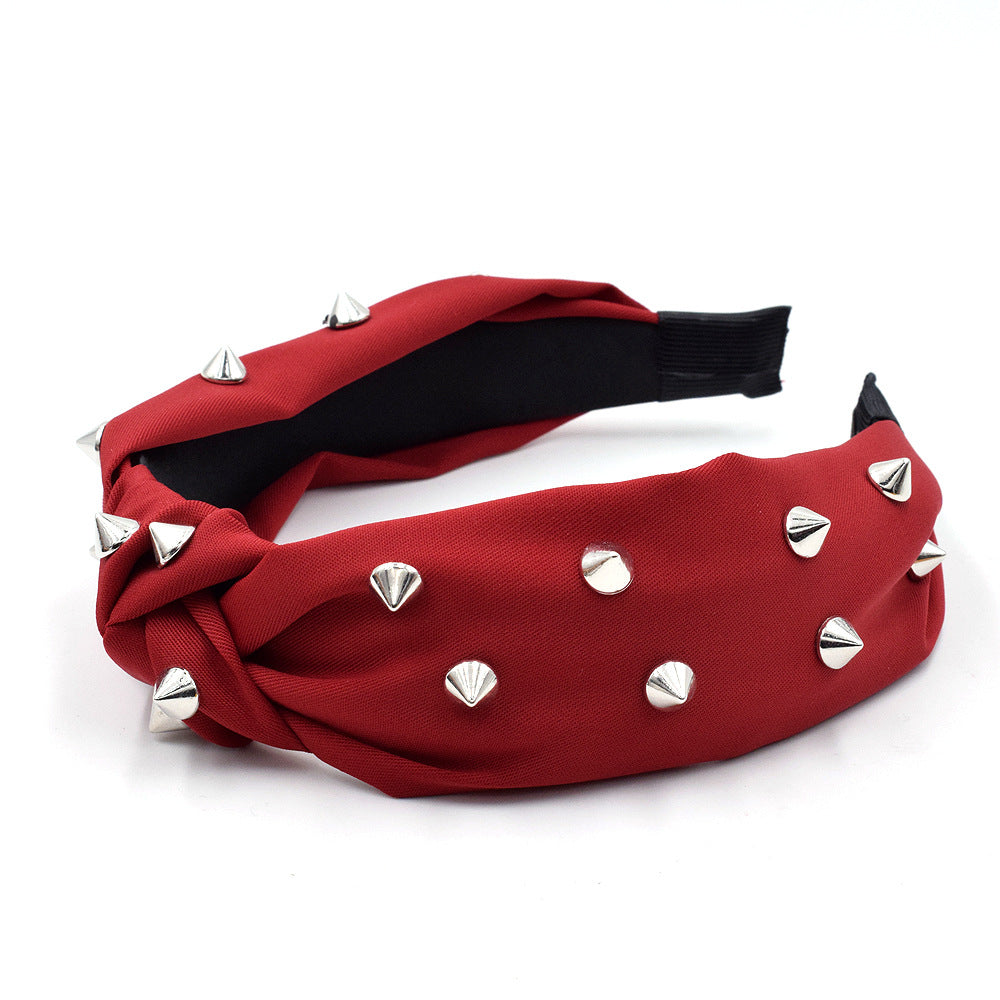 Wholesale of New Punk Rivets Fashionable Women's Wide Fabric Headband