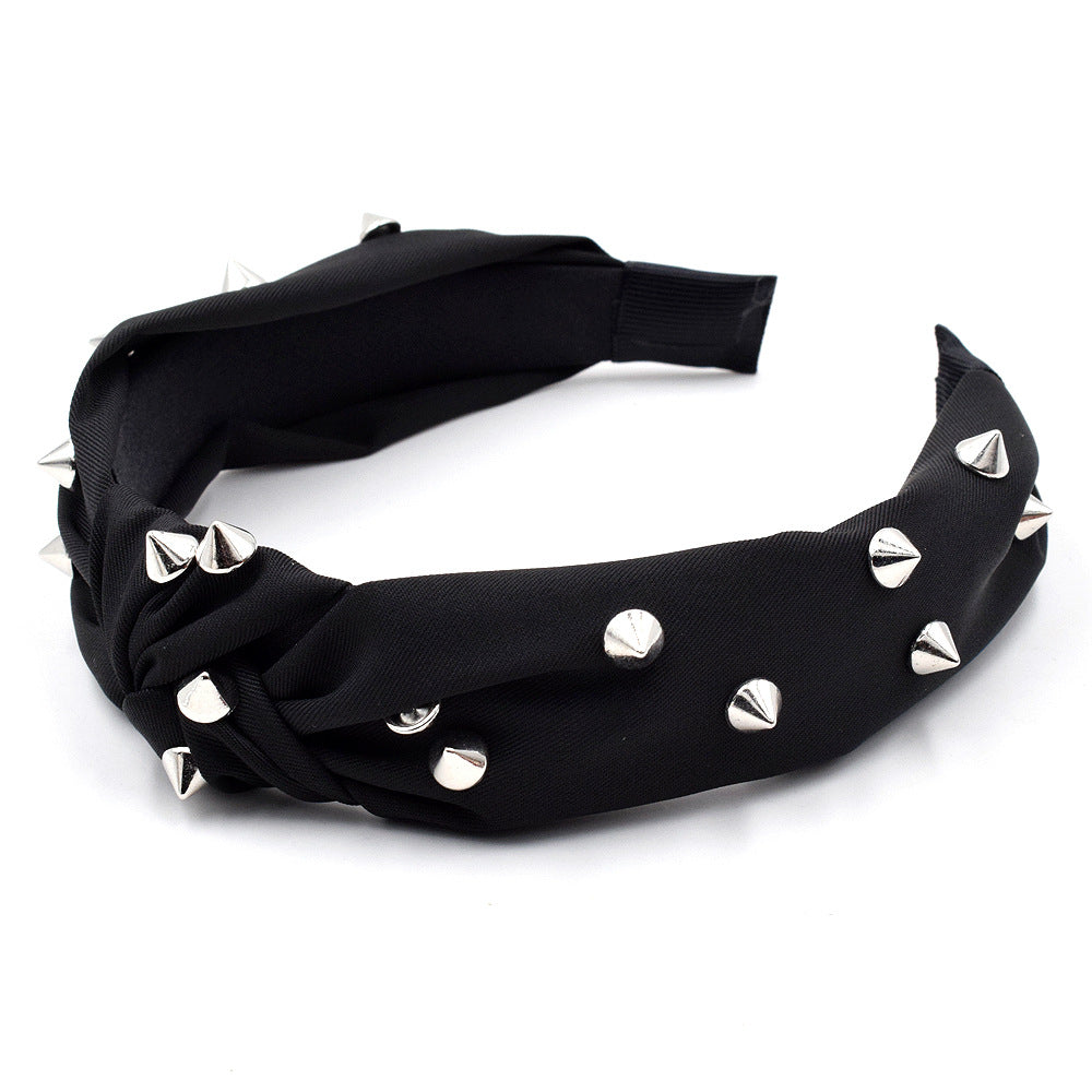 Wholesale of New Punk Rivets Fashionable Women's Wide Fabric Headband