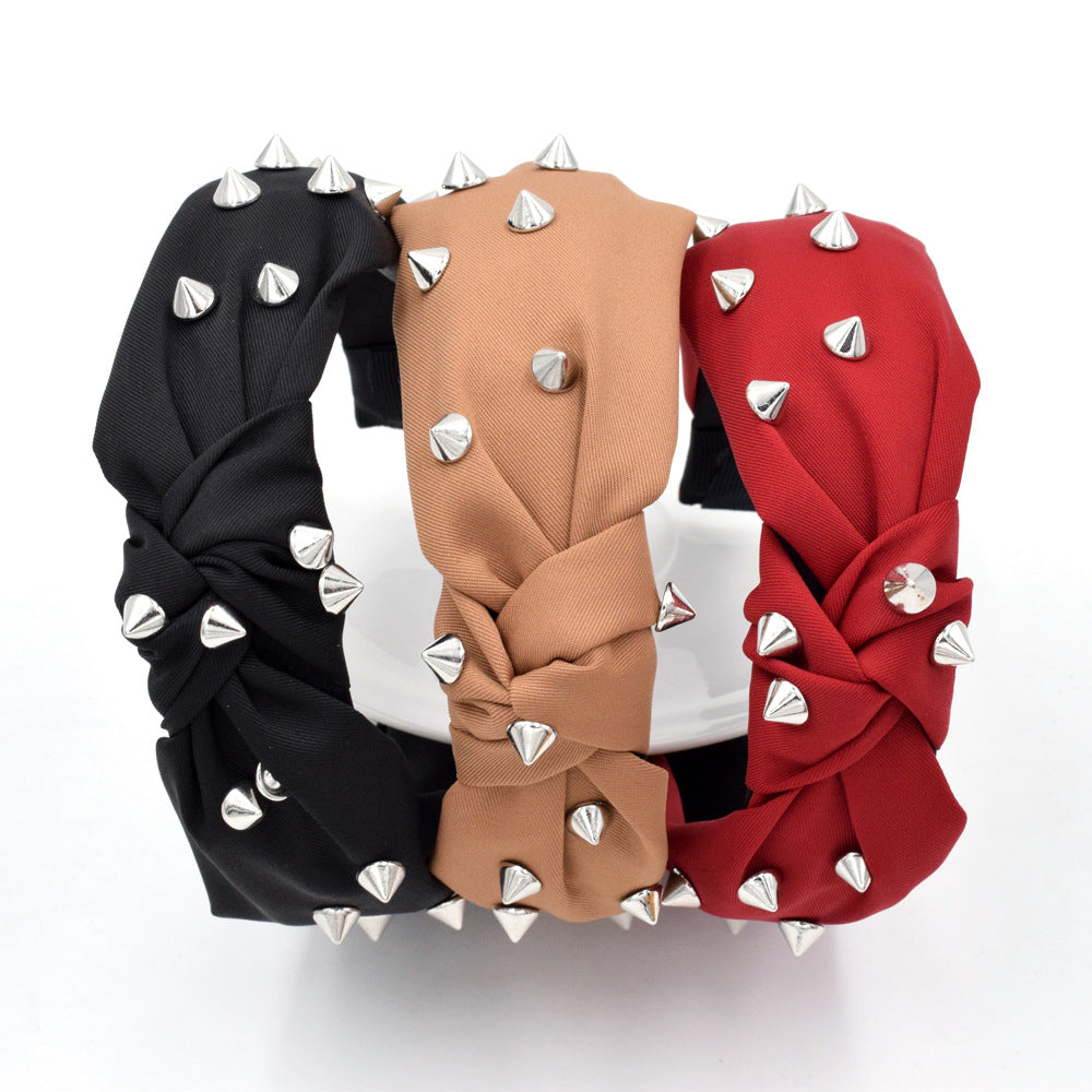 Wholesale of New Punk Rivets Fashionable Women's Wide Fabric Headband