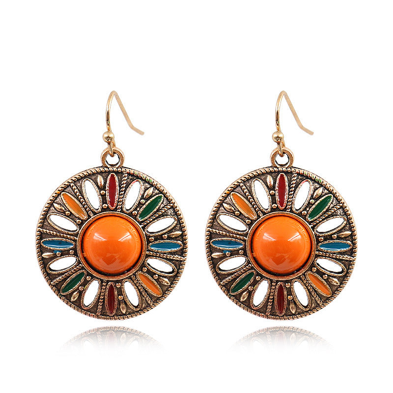 Wholesale Vintage Round Geometric Gemstone Earrings