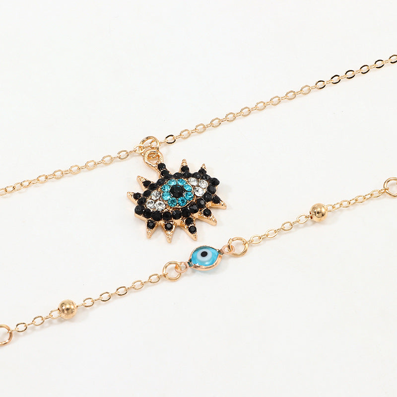 Wholesale vintage full diamond devil eye clavicle chain necklace set