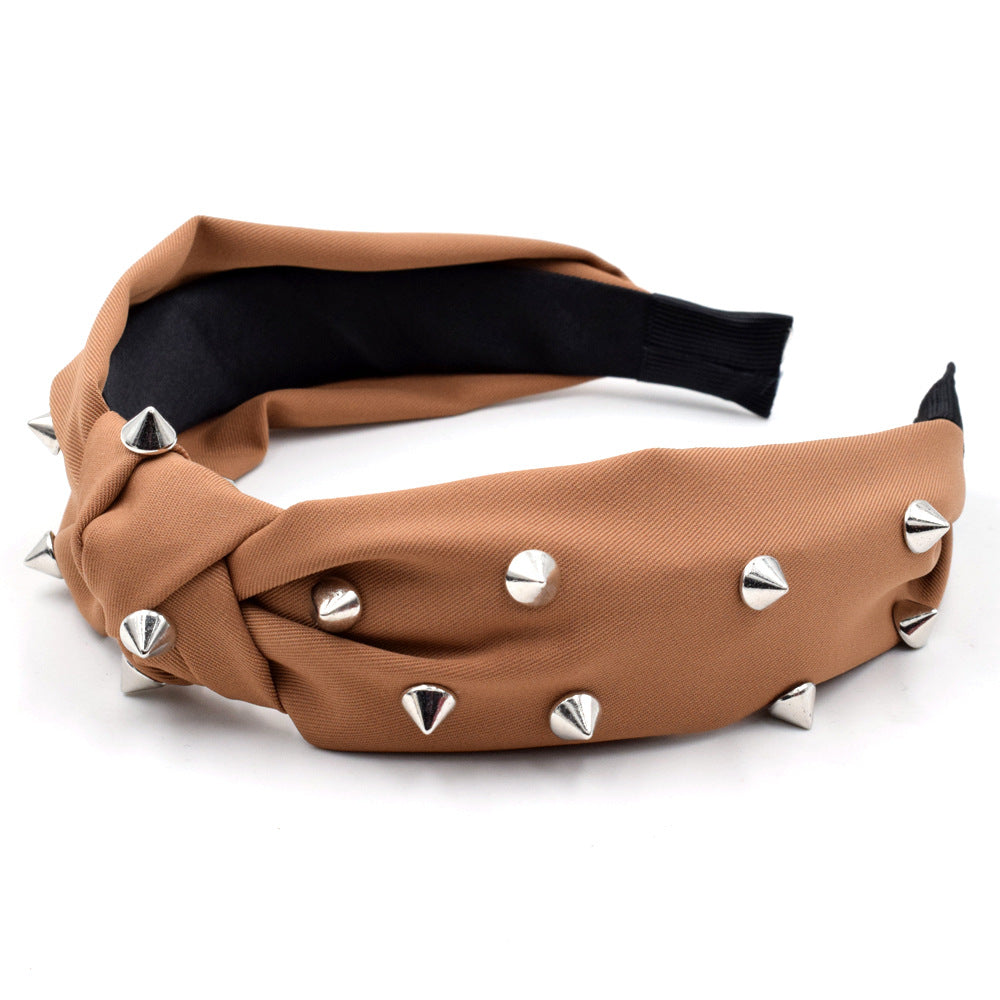 Wholesale of New Punk Rivets Fashionable Women's Wide Fabric Headband