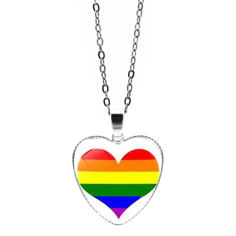 Wholesale Rainbow Time Gem Heart Pendant Alloy Necklaces