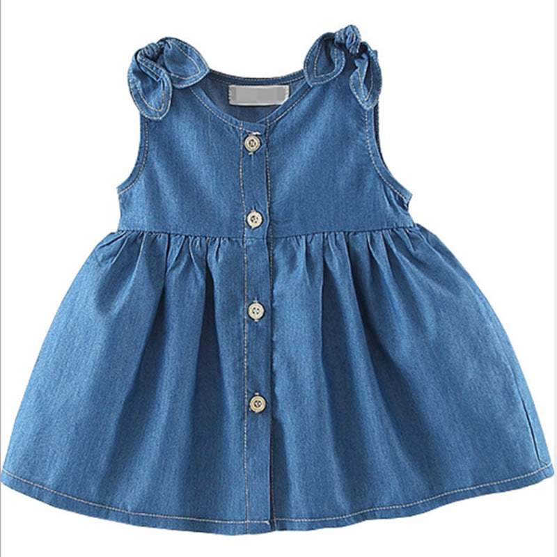 Wholesale Korean Style Baby Girl Sleeveless Denim Dress Summer Cotton Toddler Clothing