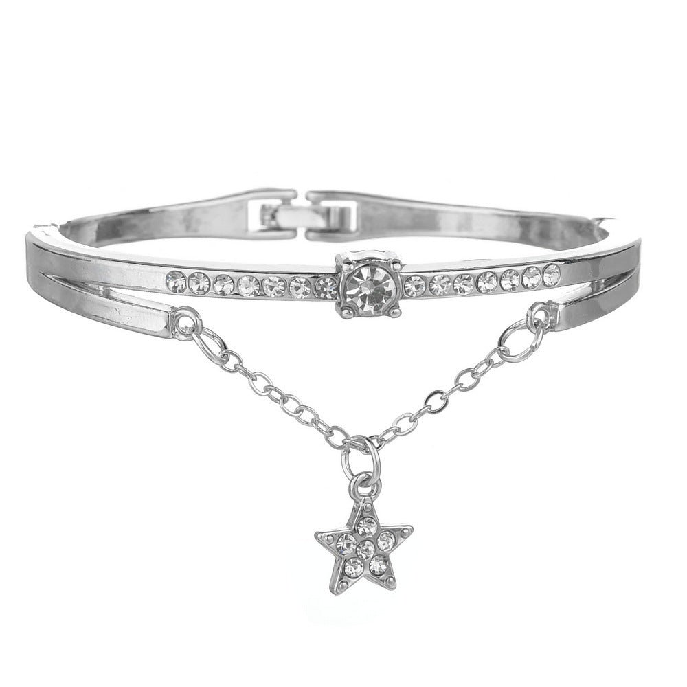 Wholesale Rose Gold Pentagram Diamond Inlaid Alloy Bracelet