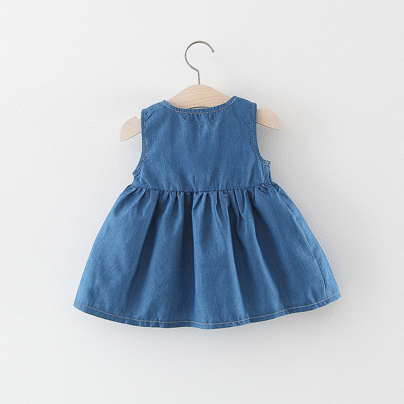 Wholesale Korean Style Baby Girl Sleeveless Denim Dress Summer Cotton Toddler Clothing