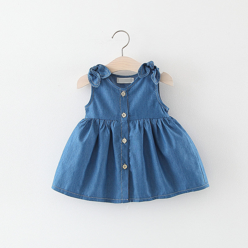 Wholesale Korean Style Baby Girl Sleeveless Denim Dress Summer Cotton Toddler Clothing