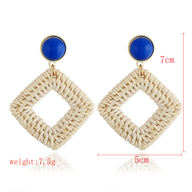 Wholesale Wooden Bohemian Bamboo Rattan Handmade Woven Rattan Earrings