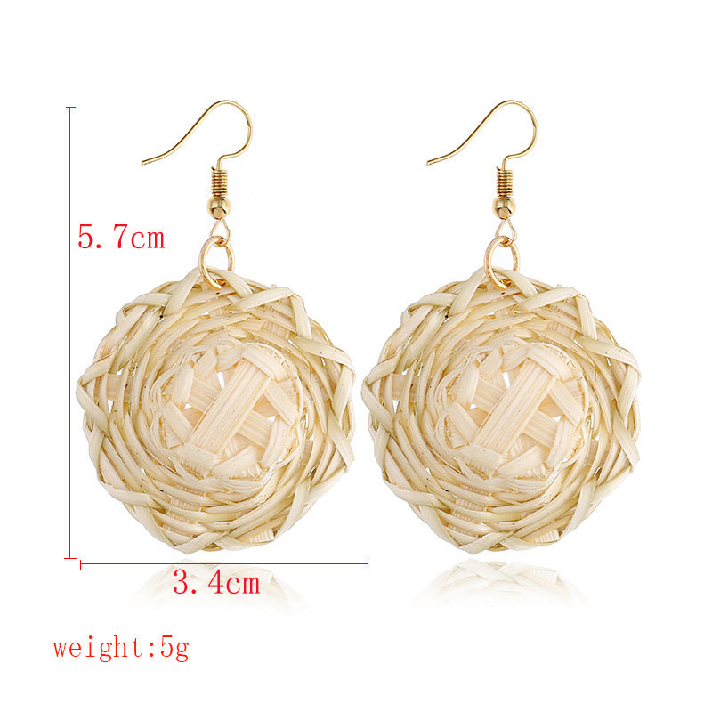 Wholesale Wooden Bohemian Bamboo Rattan Handmade Woven Rattan Earrings