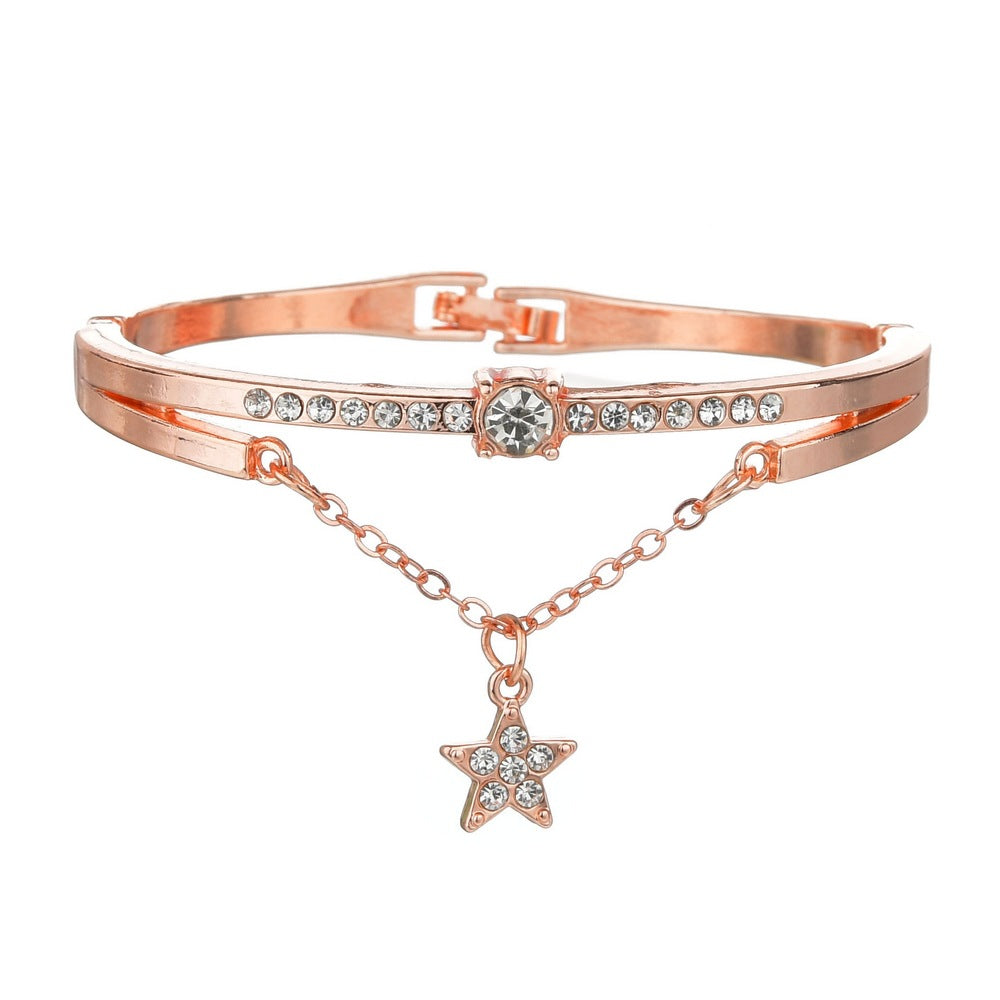 Wholesale Rose Gold Pentagram Diamond Inlaid Alloy Bracelet