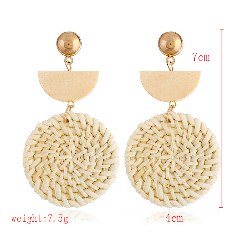 Wholesale Wooden Bohemian Bamboo Rattan Handmade Woven Rattan Earrings