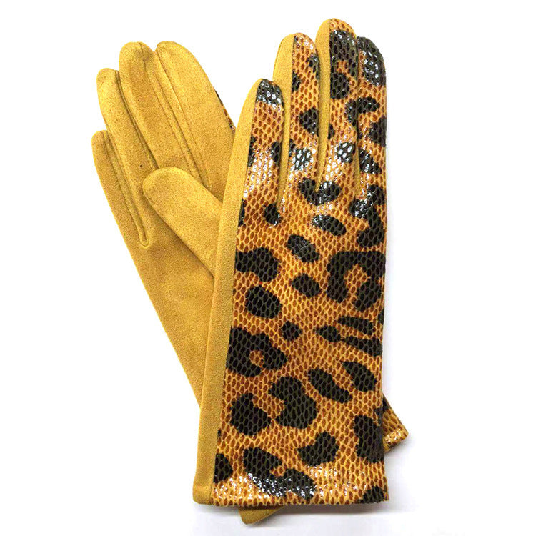 Wholesale of New Women's Warm and Cold Resistant Leopard Print Suede Glove