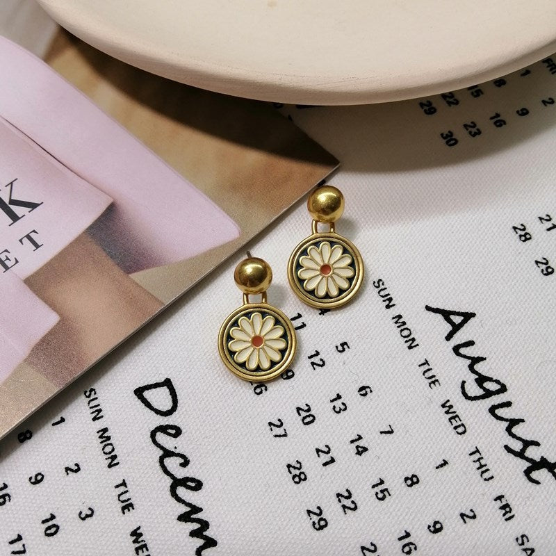 Wholesale Handmade Enamel Ink Blue and White Small Flower 925 Silver Needle Earrings